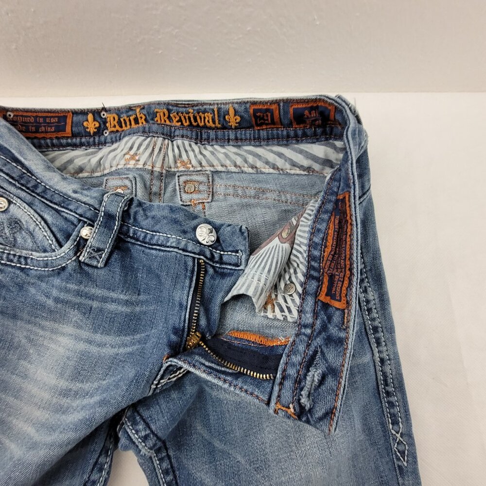 Rock Revival Jeans Women's 29 Blue Anja Boot 30x34.25" Stretch Worn Hems - Picture 4 of 16